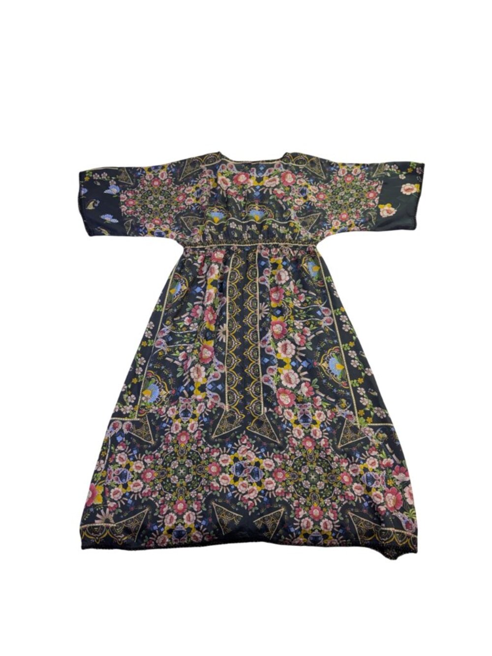 Johnny Was Womens Black Silk Floral Maxi Dress V-Neck Flowy Fit Sz XS - Picture 3 of 6